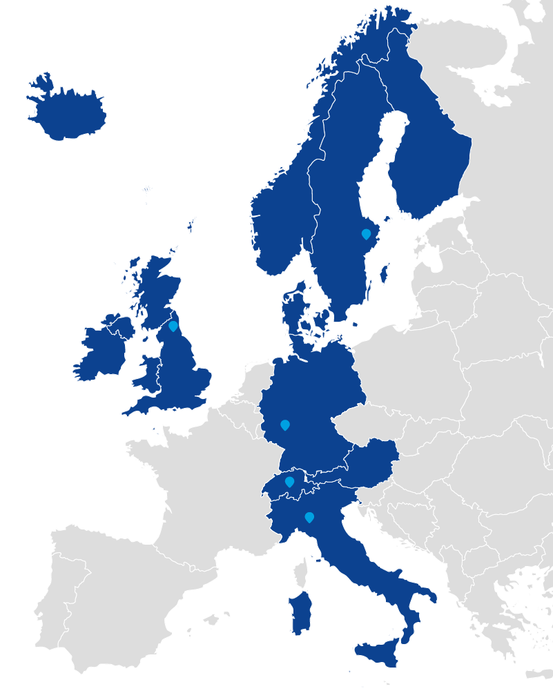Landkarte mit Elovade Standorten